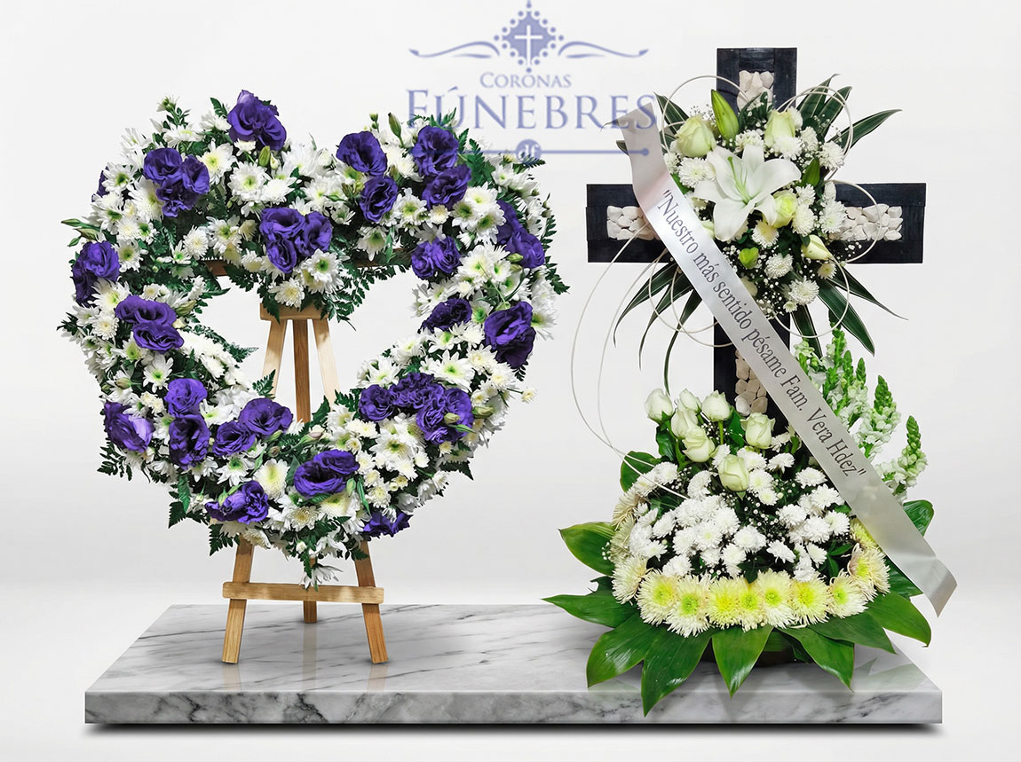 Paquete funerario de cruz y corazón de condolencias Zair